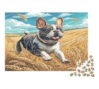 Cute Pet Dog - Rompecabezas de Papel Bulldog de pie Junto a casa Rural de Piedra en el Pueblo, Regalo Educativo y Actividad Relajante para Adultos 52x38cm/1000 Piezas