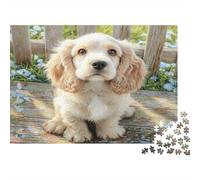 Cute Pet Dog Rompecabezas de Papel Grueso Cocker Spaniel en Prado de Margaritas con Valla, Regalo de Amigo Invisible Relajante para Adultos Mayores 70x50cm/1000 Piezas