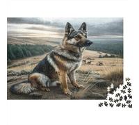 Cute Pet Dog Rompecabezas de Papel Grueso Pastor Alemán en el Campo de Hierba con Ovejas, Pack Juguete Educativo para Niños 38x26cm/1000 Piezas