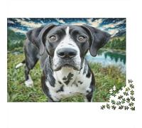 Cute Pet Dog Rompecabezas de Papel Grueso Pointer en Campo de Hierba con Lago, Regalo de Amigo Invisible Relajante para Personas Mayores 70x50cm/1000 Piezas