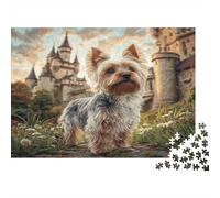 Cute Pet Dog Rompecabezas de Papel Grueso Terrier Delante de un Castillo de Cuento de Hadas, Pack de Regalo navideño y Actividad Familiar 70x50cm/1000 Piezas