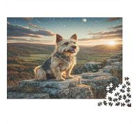 Cute Pet Dog Rompecabezas de Papel Grueso Terrier en acantilado de montaña al Atardecer, Pack Entrenamiento Cerebral para Adultos Mayores, Regalo de Amigo Invisible 70x50cm/1000 Piezas