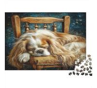 Cute Pet Dog - Rompecabezas de Papel Reciclado Cavalier King Charles Spaniel durmiendo en Silla por la Noche, Regalo Coleccionable para Adultos 70x50cm/1000 Piezas
