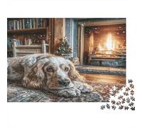 Cute Pet Dog Rompecabezas de Papel Reciclado Cocker Spaniel Junto a la Chimenea en habitación acogedora, desafiante 38x26cm/1000 Piezas