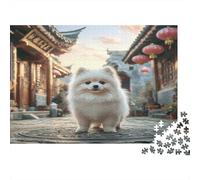 Cute Pet Dog Rompecabezas de Papel Reciclado Pomerania Blanco en Calle asiática Antigua, Regalo navideño desafiante 70x50cm/1000 Piezas