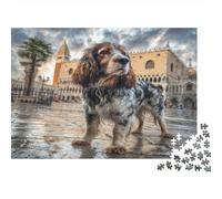 Cute Pet Dog Rompecabezas de Papel Resistente Cocker Spaniel en la Plaza Italiana, Estimulante Mental y Alivio del Estrés 52x38cm/1000 Piezas