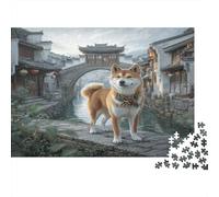 Cute Pet Dog Rompecabezas de Papel Shiba Inu en Puerta de Templo asiático, Set de Regalo de cumpleaños para Entrenamiento Cerebral 70x50cm/1000 Piezas
