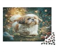 Cute Pet Dog Rompecabezas DIY de Papel Premium Shih Tzu en Prado de Flores con Brillos, Juego Familiar Divertido 52x38cm/1000 Piezas