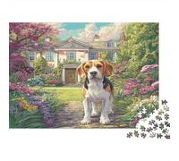 Cute Pet Dog - Rompecabezas Premium de cartón Beagle en Camino de jardín hacia Gran casa señorial, para Entrenamiento Cerebral de Personas Mayores 52x38cm/1000 Piezas