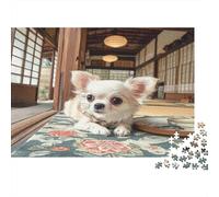 Cute Pet Dog Rompecabezas Premium de cartón Perro Blanco pequeño en habitación de Estilo japonés, Entrenamiento Cerebral para Adultos Mayores 38x26cm/1000 Piezas