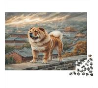Cute Pet Dog Rompecabezas Premium de Cartón Shar Pei en el Muro de Piedra en el Pueblo Chino, Relleno de Calcetín Decorativo 70x50cm/1000 Piezas