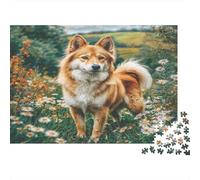 Cute Pet Dog - Set de Rompecabezas de Papel Shiba Inu en Prado de Flores, Regalo de cumpleaños para Entrenamiento Cerebral 38x26cm/1000 Piezas