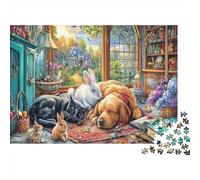 Cute Pets Scene 1000 Piece for Adults & Kids Dog and Rabbits Resting Together Fun Present & Activity for Home & Wall Decor 70x50cm/1000pcs