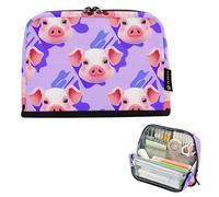 Cute Pig - Estuche grande con cremallera rosa para lápices, estuche grande para lápices, bolsa de almacenamiento para adolescentes y niñas, estuche para bolígrafos, oficina, artículos de papelería