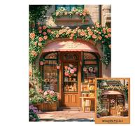 Cute Pink Bakery Wooden Puzzle | Floral Shop with Plush Toys & Pastries | Cozy Girly Café Jigsaw for Women, Teens and Cottagecore Decor (XXL-1000PIECES)