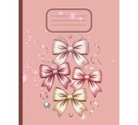 Cute Pink Bow Wide Ruled Composition Notebook - Coquette Aesthetic School Book for Girls, 7.5x9.25, 150 Pages, Blush Pink Sparkle Cover