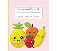 Cute Pink Composition Notebook - 120 Wide Ruled Pages - Adorable Fruit Cover - Perfect for School, Study, Notes, College & More - 7.5 x 9.25 in - Glossy Journal for Girls & Kids