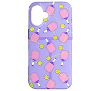 Cute Pink Paddle Pickleball Court Design for Girls Carcasa para iPhone 16