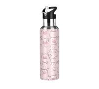 Cute Pink Pig - Botella de agua aislada de acero inoxidable a prueba de fugas y sudor, botella de agua al vacío con pajilla para gimnasio, deportes al aire libre, 1000 ml