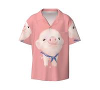 Cute Pink Pig - Camisa casual de manga corta para hombre, estilo hawaiano, transpirable y cómoda, con botones, Negro, M