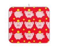 Cute Pink Pig Coins - Alfombrilla de secado de platos rojos, ultra absorbente, con bucle para colgar, platos secos y mostrador de cocina, 18 x 24 pulgadas