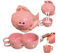Cute Pink Piglet Ceramic Teapot and Cup Set - Funny Ceramic Pig Teapots, Creative Water Comes Out of The Pig's Nose Kettle, for Gifts & Home Use (#Teapot with 2 cup)