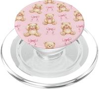 Cute Pink Teddy Bear Bow Coquette Pattern PopSockets PopGrip para MagSafe