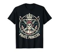 Cute Pirate Princess Skull Crown Cutlass Sword Caribbean Red Camiseta