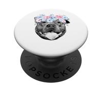 Cute Pitbull, Amante de Pitbull, Hippie, Flores y Flores, Pittie Mom PopSockets PopGrip Adhesivo