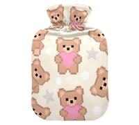 Cute Pixel Brown Bear - Bonita bolsa de agua caliente con funda suave, bolsa de agua caliente de 2 L para terapias frías y calientes, calambres menstruales, bolsa de calor para Dolor Menstrual