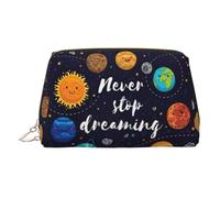 Cute Planet Print - Neceser de piel de primera calidad con bolsa portátil impermeable y abierta para maquillaje, Gold, Talla única