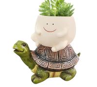 Cute Plant Pots, Resin Houseplant Planter, Decorative Turtle Riding Pot, 6.3x5.51 Inches, Creative Animal Design Container, for Home Living Room Yard Terrace Porch Display Use