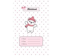 Cute Polar Bear Notebook Pink Heart Pattern | Lined Journal for School & Notes