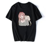Cute Power Style Tshirt For Chainsaw Man Hip Hop Gift T Shirt Men Cotton Tees Streetwear Harajuku Black S
