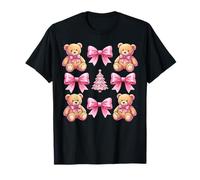 Cute Preppy Christmas Tree Bear Pink Bow Girl Daughter Xmas Camiseta