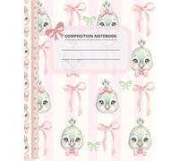 Cute Preppy Peacock Composition Notebook with Pink, Cream, Mint Green & Soft Blue Coquette Bow Design: Wide Ruled Journal, 120 Pages for Girls, Teens & Kids; Y2K Girly School Supply
