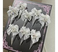 Cute Press Cat Claw on Nails Long Stiletto Handmade 3D White Bow Press on Nails Reusable Thick Acrylic Cat Dragon Eagle Claw False Nail with Designs Glossy Glue on Nail (XS)