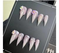 Cute Press Cat Claw on Nails Stiletto Pink Purple 3D Flower Relief Gothic Punk Style Reusable Thick Acrylic Press on Nails Cat Dragon Eagle Claw False Nail with Designs Glossy Glue on Nail (L)