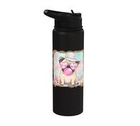 Cute Pug Blowing Bubble Gum Beach Summer Stainless Steel Insulated Water Bottle