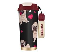Cute Pug - Botella de agua con tapa con pajilla, de acero inoxidable, boca ancha, aislada, a prueba de fugas, para mujer, color rojo