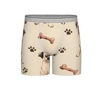 Cute Pug - Calzoncillos tipo bóxer de pierna larga para hombre, transpirables, elásticos, con estampado de huellas de perro, ropa interior cómoda, color gris