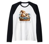 Cute Pug Dad Gnome In A Floral Flower Basket I Love My Pug Camiseta Manga Raglan