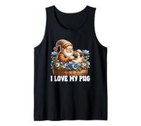 Cute Pug Dad Gnome In A Floral Flower Basket I Love My Pug Camiseta sin Mangas