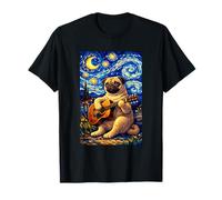Cute Pug Dog Playing Guitar Whimsical Art Music Camping Camiseta