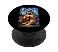 Cute Pug Dog Playing Guitar Whimsical Art Music Camping PopSockets PopGrip Adhesivo