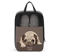 Cute Pug Puppy Dog Love Shoe Bag with Zipper & Handle, Waterproof Breathable Portable