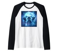 Cute Pugs Howling to The Moon Halloween 90s Gen Y Style Camiseta Manga Raglan