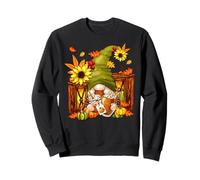 Cute Pumpkin Spice GNOME and Autumn Leaves Pattern For Fall Sudadera