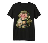 Cute Punch The Monkey Japón Bebiendo café Helado Camiseta Premium