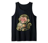 Cute Punch The Monkey Japón Bebiendo café Helado Camiseta sin Mangas